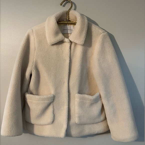 Rebecca Minkoff Womans Harley Teddy Sherpa Fleece Jacket Ivory Cream Medium - Picture 1 of 9